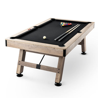 Billiards Table, 7 ft Pool Table, Adjust Legs Stable Billiards Table, Pool Table Set Includes Balls, Cues, Chalks and Brush, Wood Color with Black Cloth, Perfect for Family Game Room Kids Adults