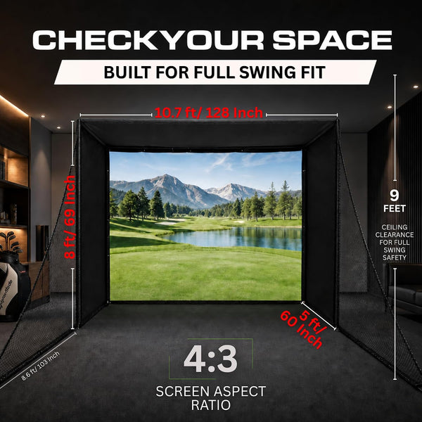 Golf Simulator Enclosure Designed for Home Use, 500GSM Dual-Layer Screen, Iron Frame, Multiple Sizes