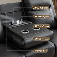 Power Reclining Sofa with Adjustable Headrest/Led Light, Home Theater Seating with Armrest Storage/Outlet/Breathable Leather, Power Loveseat Recliner Sofa for Living Room (Grey&Black, Sofa)