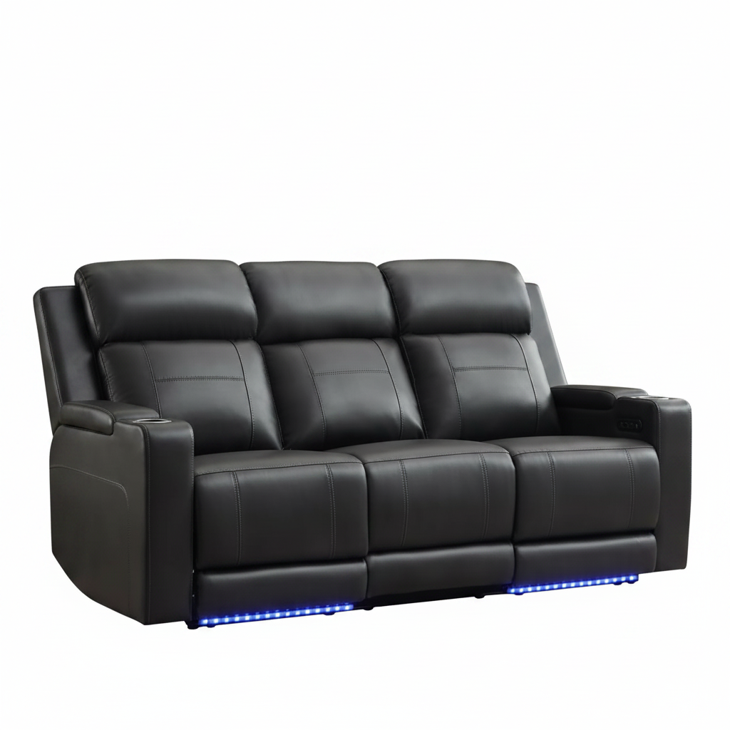 Home Theater Reclining Sofa Built for Entertainment, Power Headrest, LED Lighting, USB Charging Ports