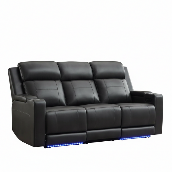 Home Theater Reclining Sofa Built for Entertainment, Power Headrest, LED Lighting, USB Charging Ports
