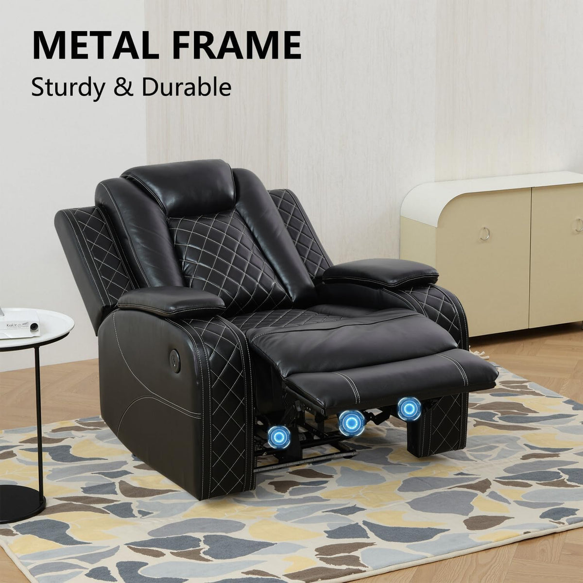 Power Recliner Sectional Couch with LED Light,Leather Sectional Couches Set, Living Room Furniture Sets,Power Reclining Sofa Sets with Cup Holder for Home (Black, Sectional+2Chair)