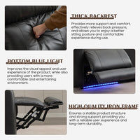Power Reclining Sofa with Adjustable Headrest/Led Light, Home Theater Seating with Armrest Storage/Outlet/Breathable Leather, Power Loveseat Recliner Sofa for Living Room (Grey&Black, Sofa)
