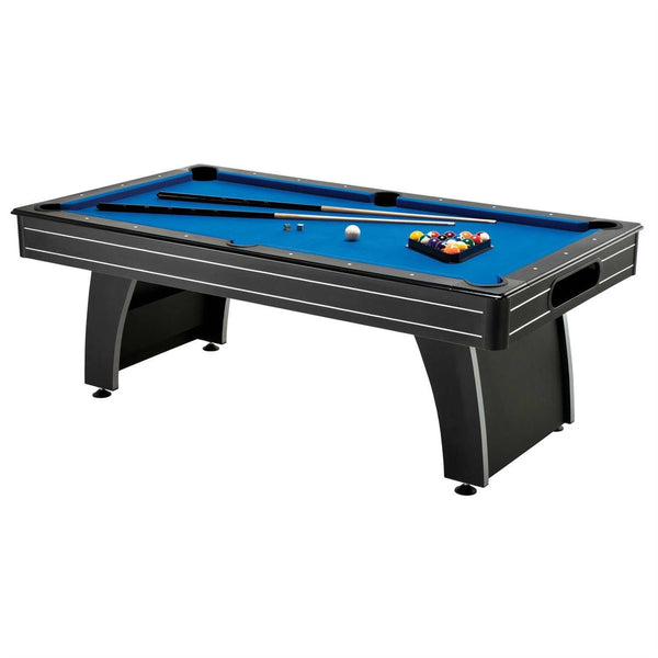 NobleDen Blue Top Pool Table with Ball Return, 2 Cues & Billiard Balls 7 ft | Game Room