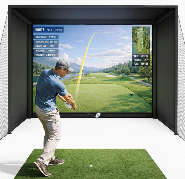 Golf Simulator Enclosure Built for High Impact Practice, 4K Ready Screen, 10x8 Ft Size, Tool Free Assembly