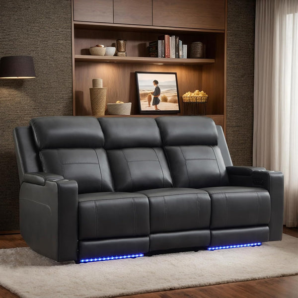 Home Theater Reclining Sofa Built for Entertainment, Power Headrest, LED Lighting, USB Charging Ports