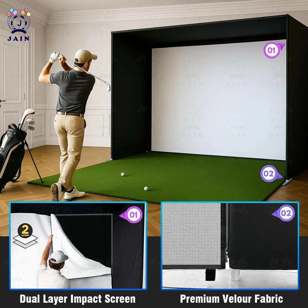 Golf Simulator Enclosure — Impact Screen, Aluminum Frame & Hitting Net