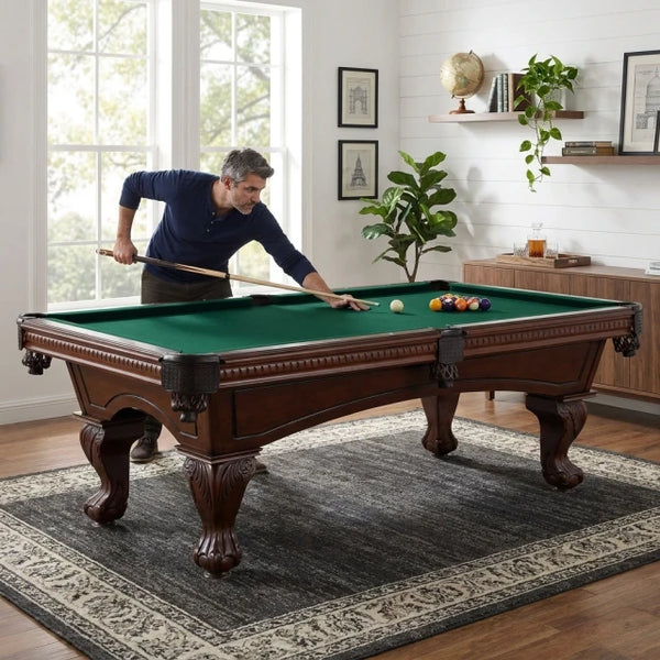 Pool Table Built for Championship Play, 1-Inch Slate Bed, Solid Wood Frame, Wool Blend Surface